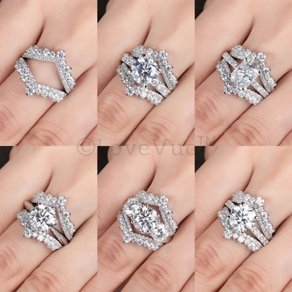 Elegant Diamond Moissanite Chevron Ring Band Enhancer - Picture 11 of 16
